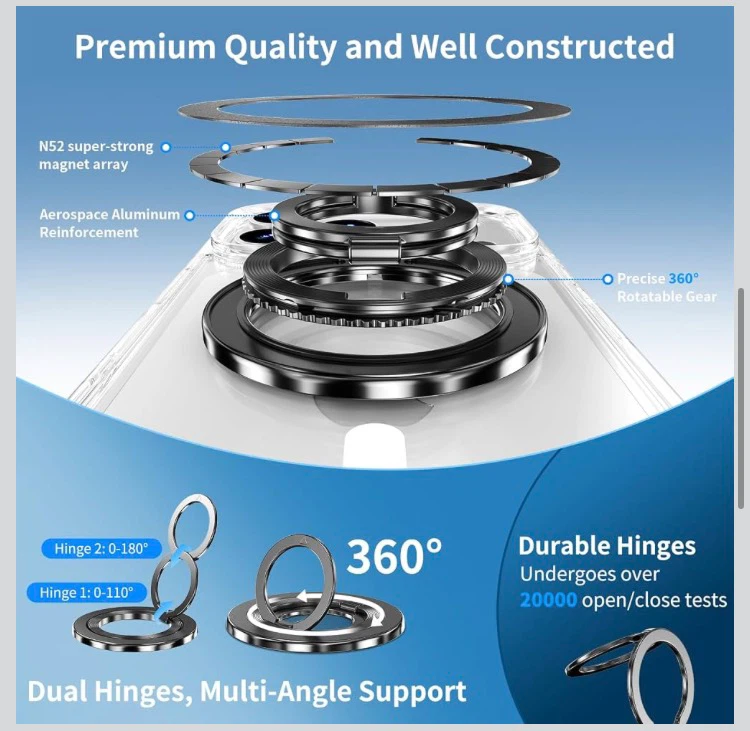 18 pro max Magnetic Clear Case with Detachable Ring Stand - photo 3