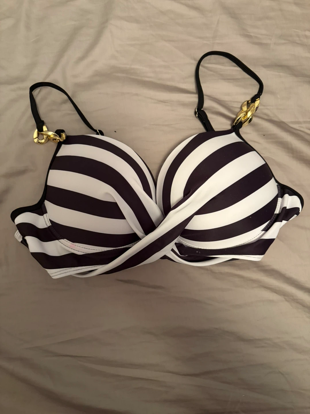 Striped Bikini Top with Gold Hardware