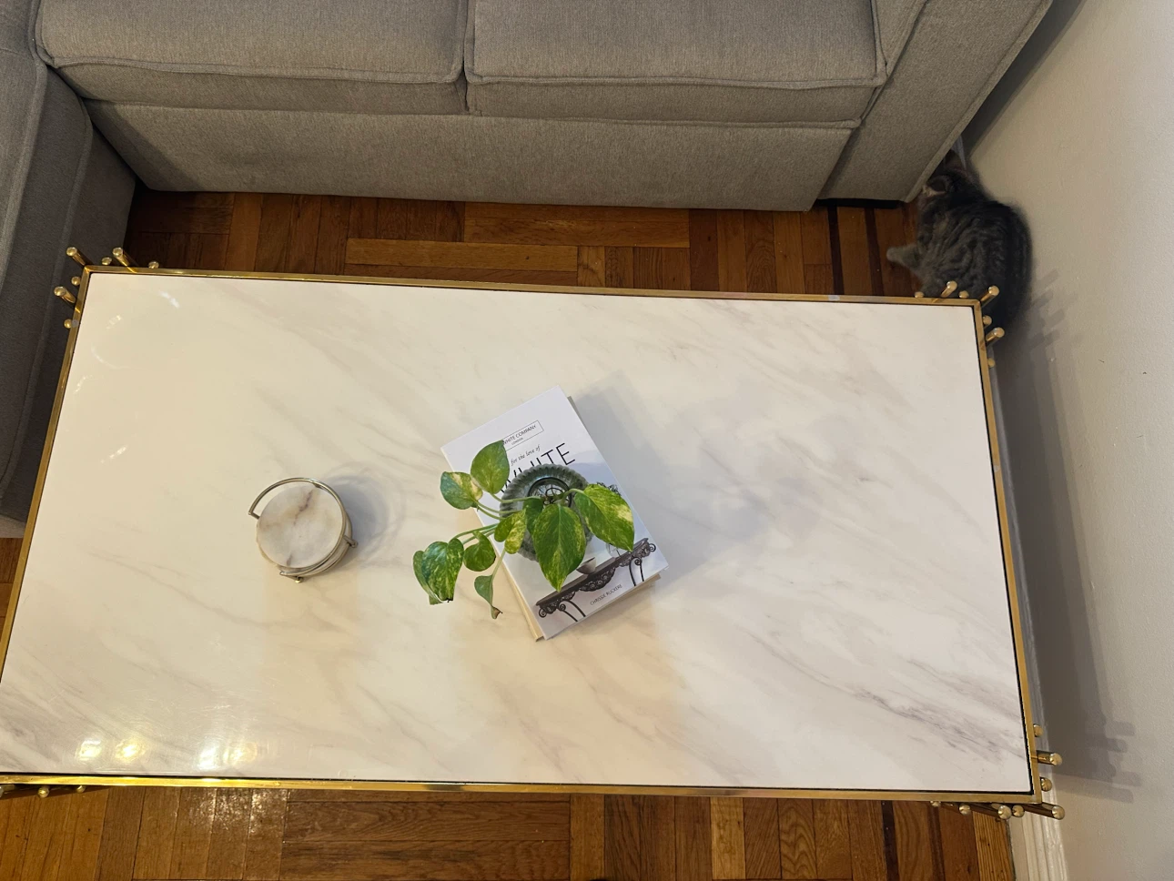Gold and White Marble Coffee Table - photo 2