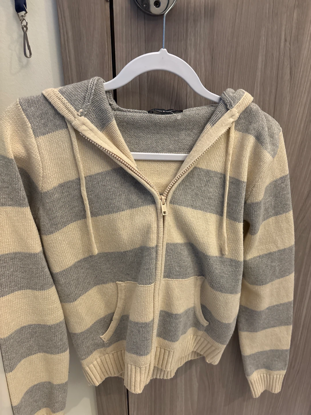 Brandy Melville Striped Zip-Up Hoodie
