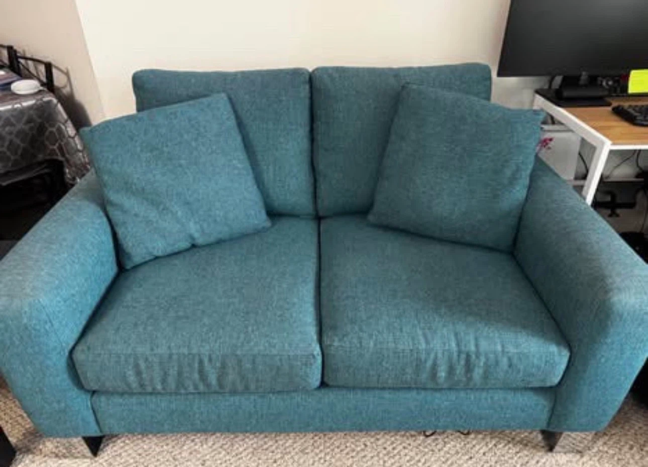 Stylus Loveseat - Teal, with Matching Pillows