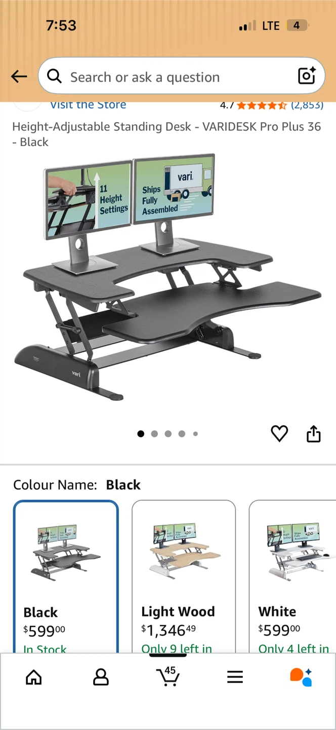 VARIDESK Pro Plus 36 Height-Adjustable Standing Desk