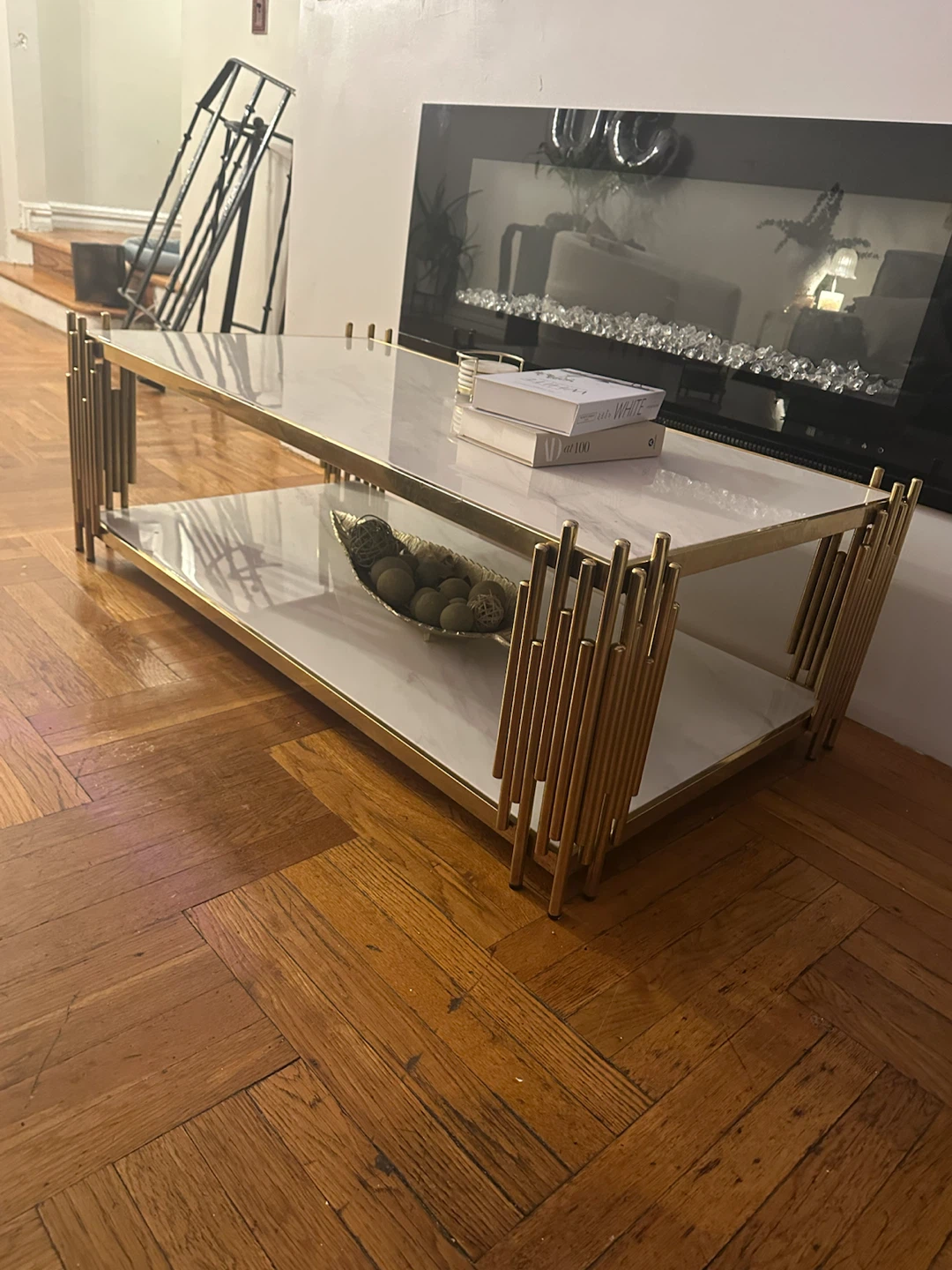 Gold and White Marble Coffee Table - photo 4