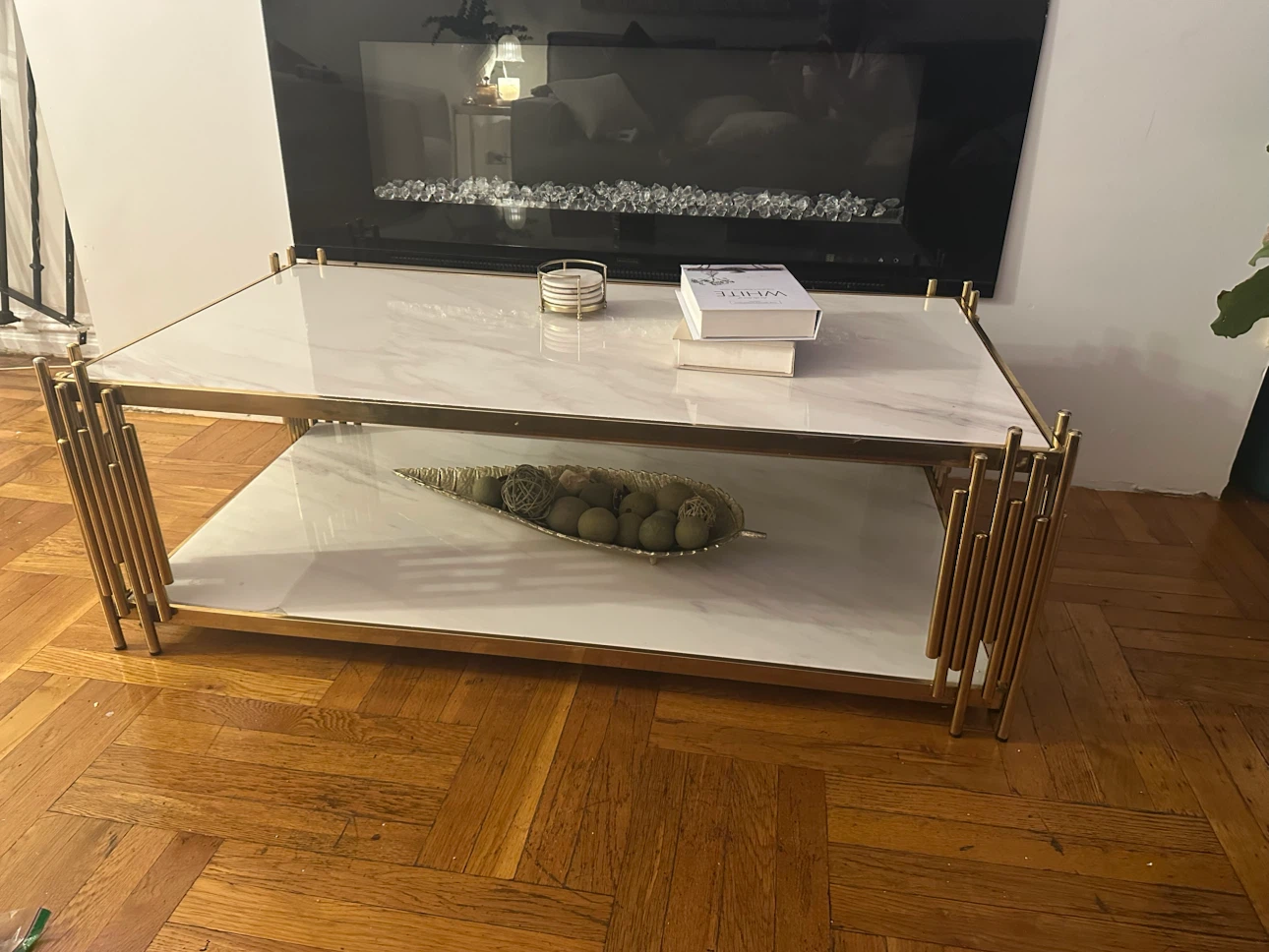 Gold and White Marble Coffee Table - photo 5