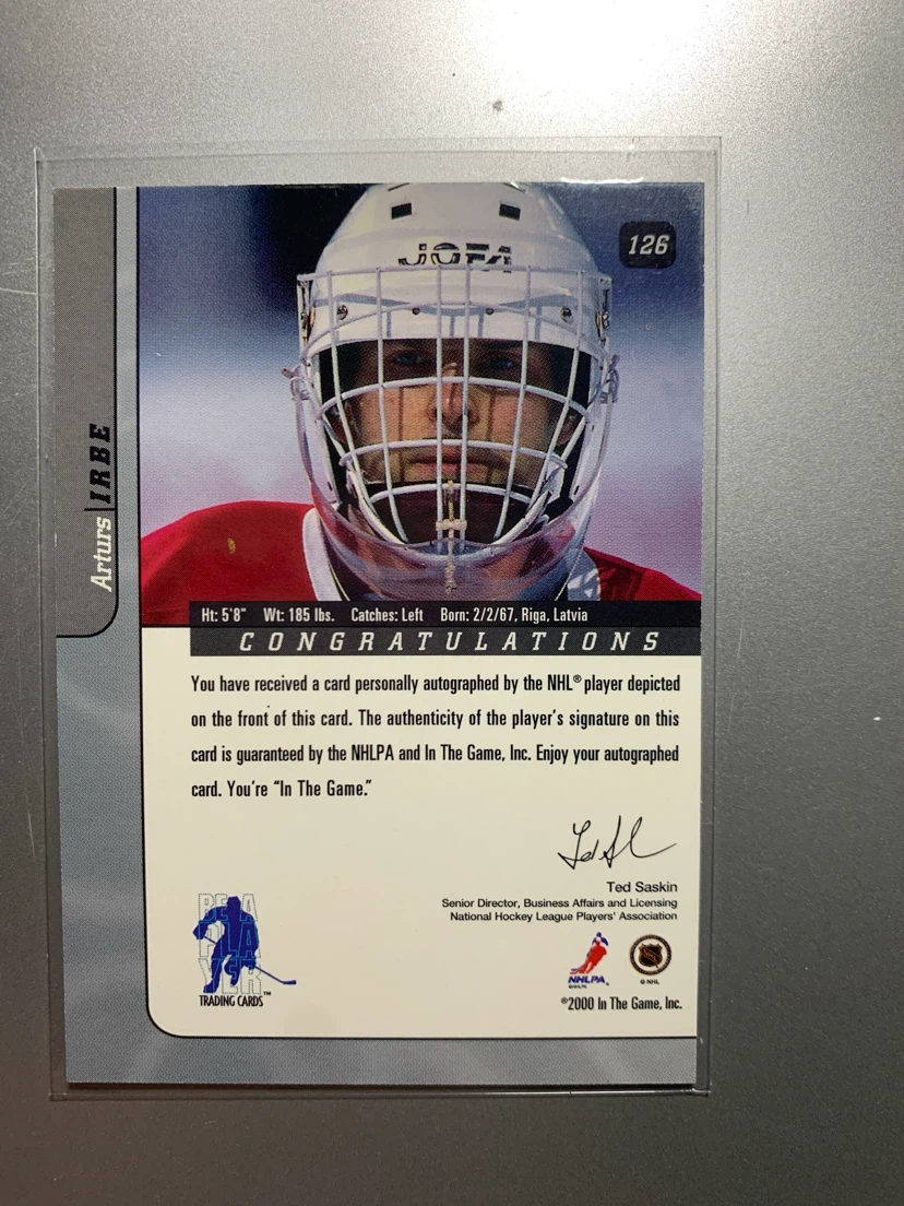 2001 In The Game Arturs Irbe Autographed Card - photo 2