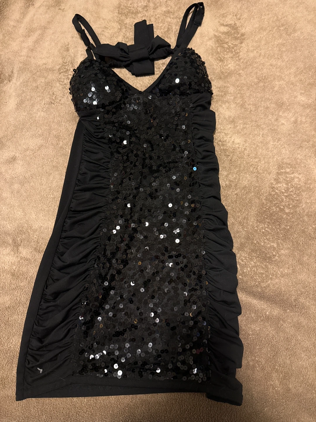 Black Sequin Halter Mini Dress