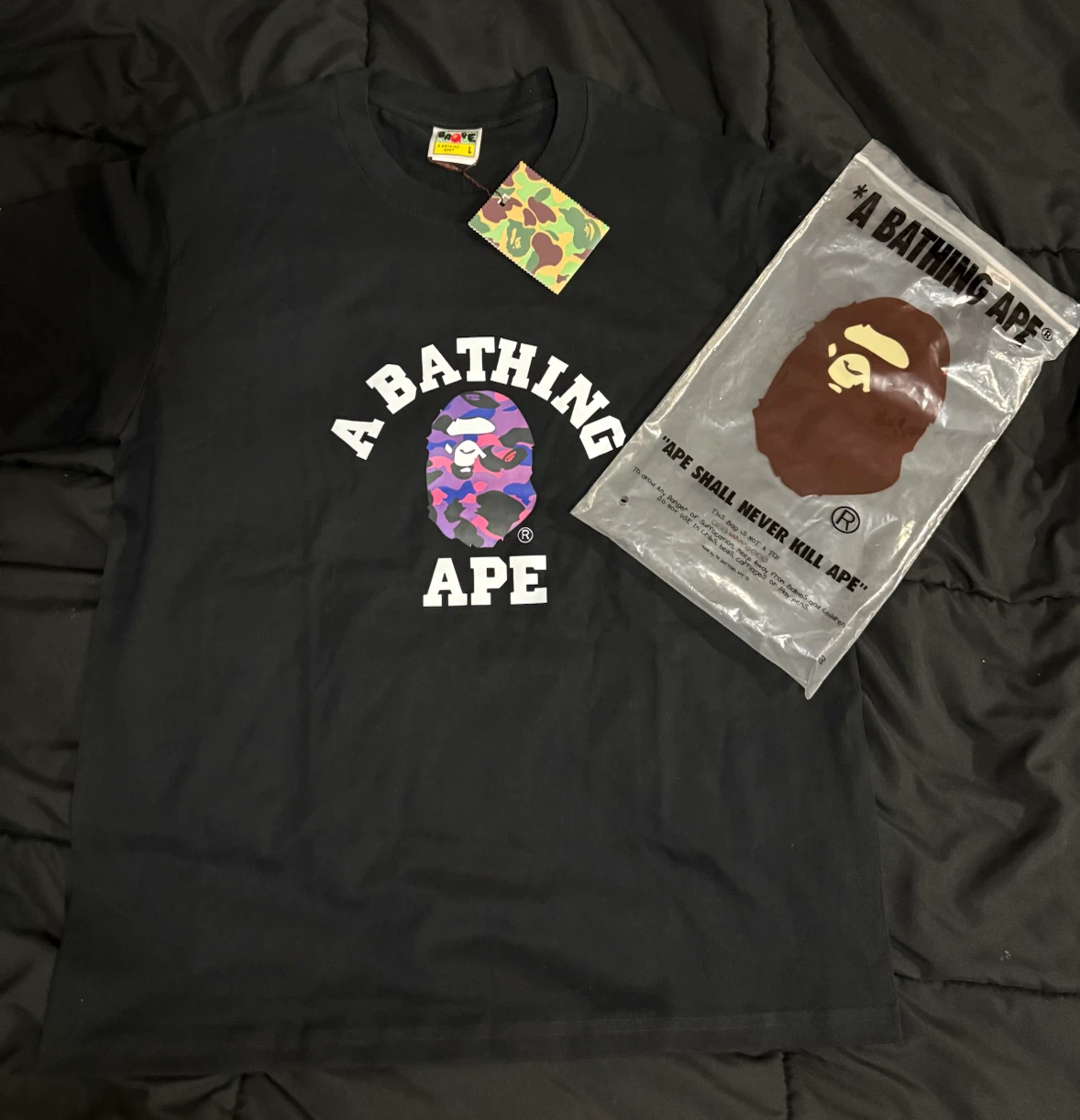 A Bathing Ape Black Pink, Purple Camo Logo T-Shirt