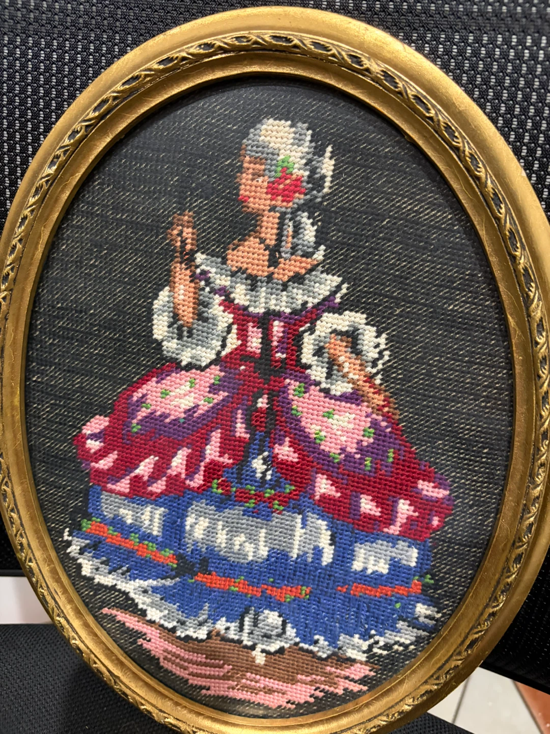 Vintage Framed Cross-Stitch Wall Art