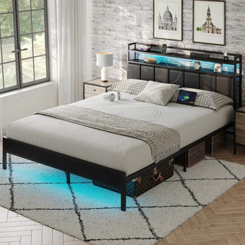 Queen Size LED Light Bed Frame + Mattress – $200 - photo 3