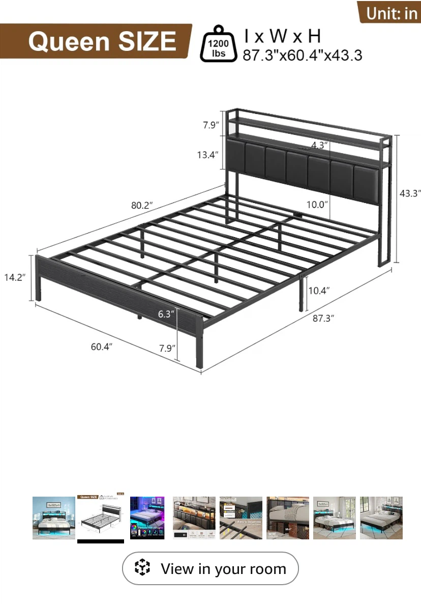Queen Size LED Light Bed Frame + Mattress – $200 - photo 4