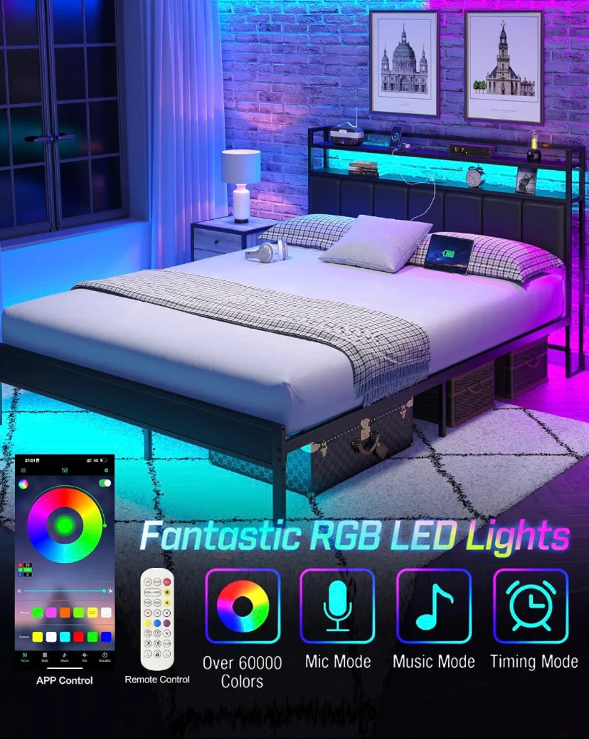 Queen Size LED Light Bed Frame + Mattress – $200 - photo 5
