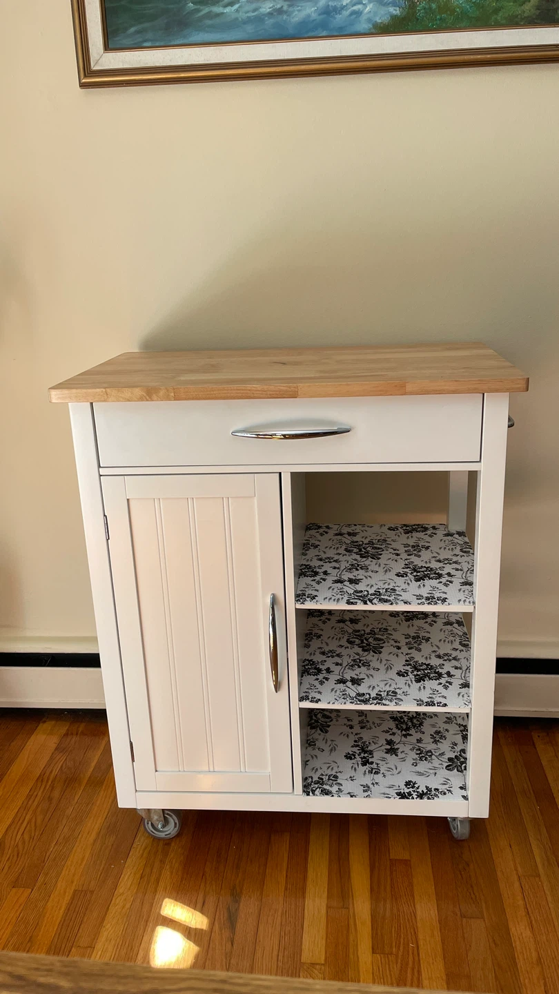 Rolling kitchen island cart with butcher block top