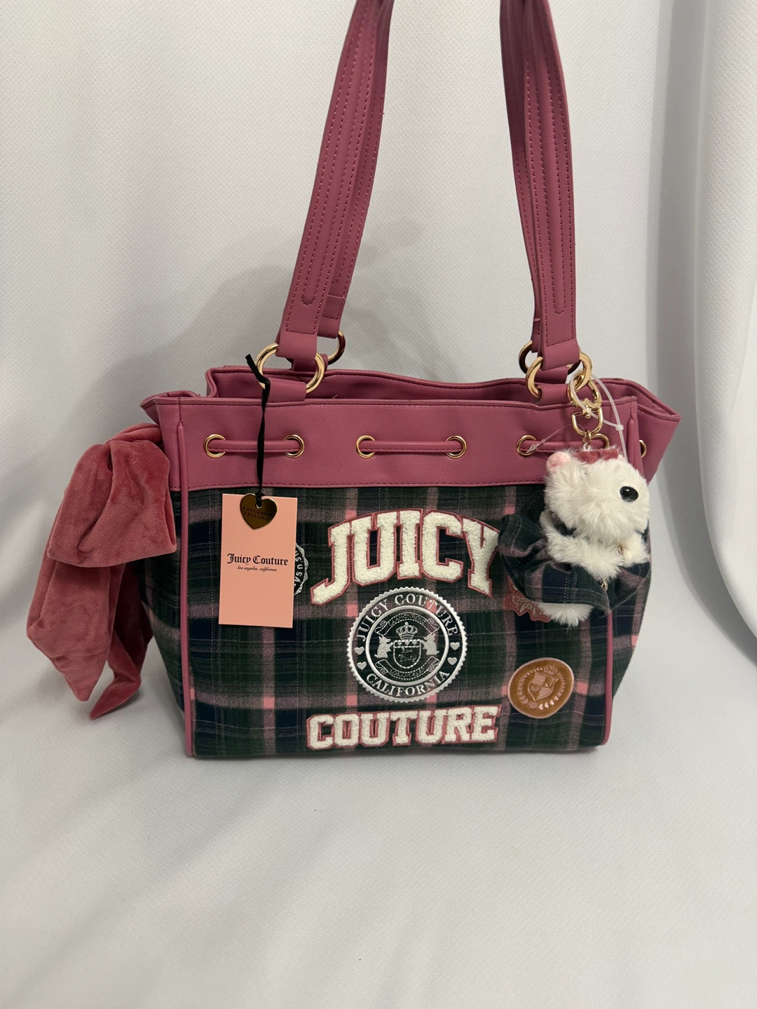 Juicy Couture Plaid Daydreamer Tote in Dark Pink