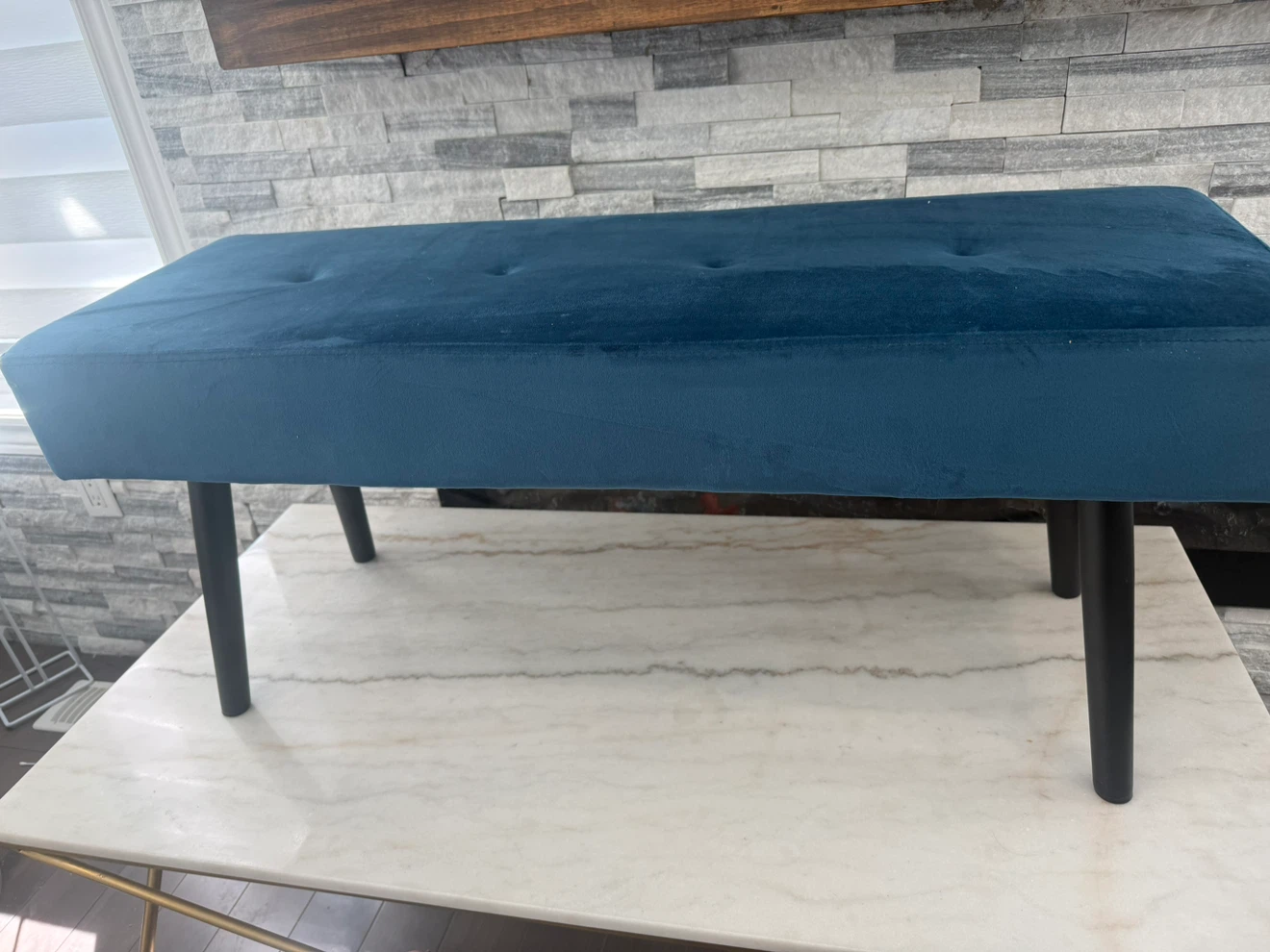 Blue Velvet Upholstered Bench