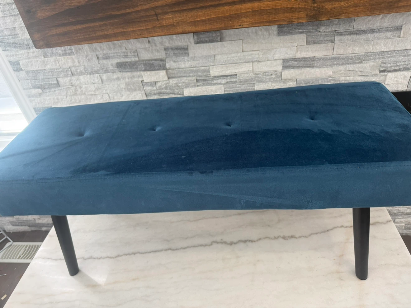 Blue Velvet Upholstered Bench - photo 2