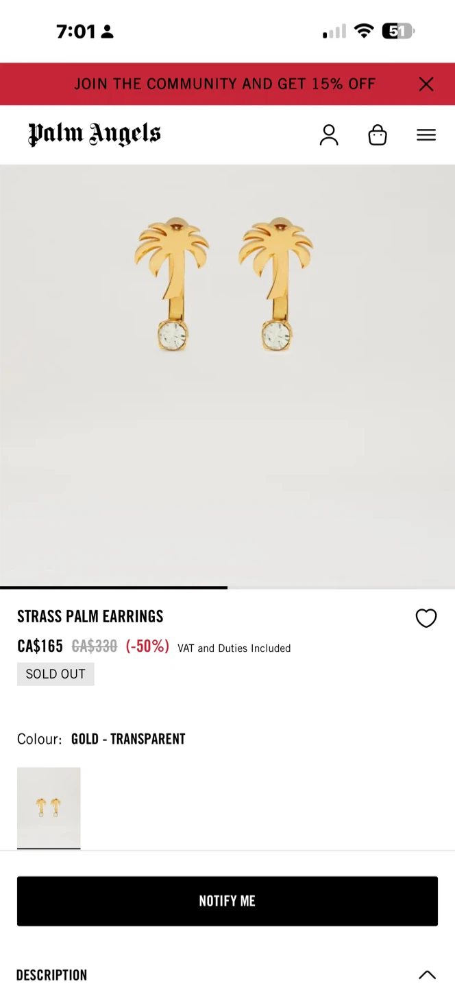 Authentic Palm Angels Strass Palm Earrings