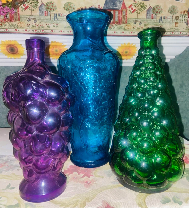 Set of 3 Vintage Colored Glass Vases