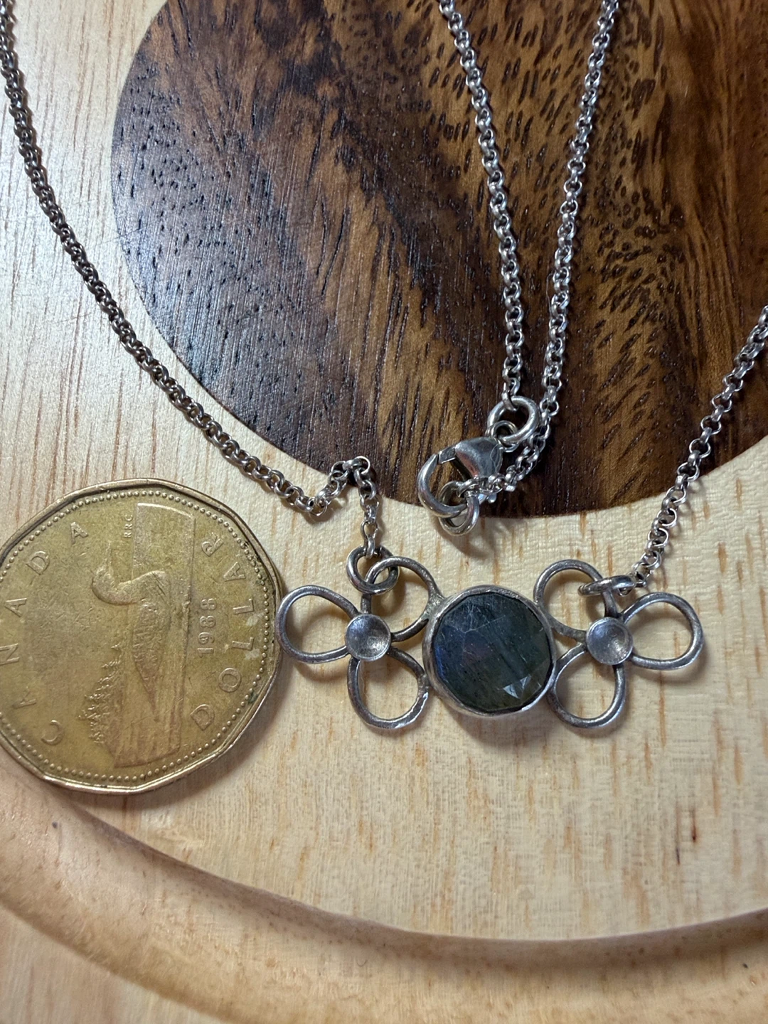 Sterling Silver Labradorite Green/Blue Floral Necklace