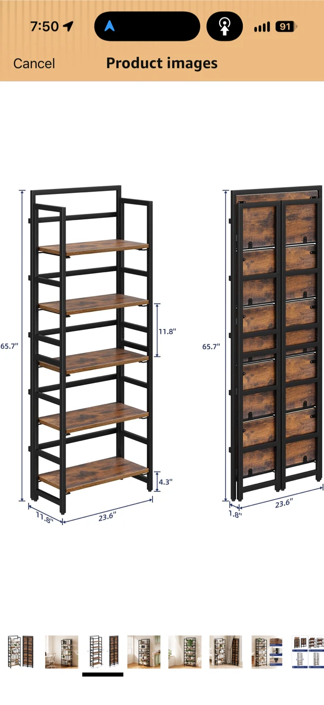 NUMENN 5-Tier Folding Bookshelf - photo 2