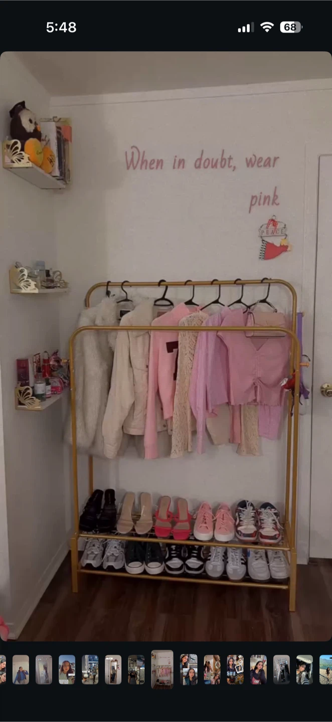 Gold Metal Clothing Rack with Shoe Storage