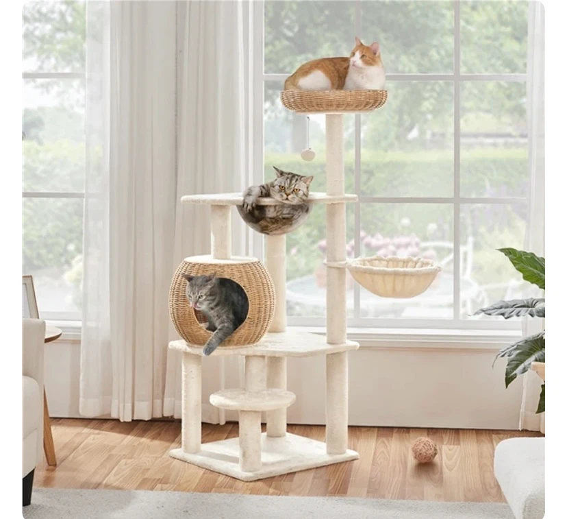 New 54″ Tall Rattan Cat Tree Cat Tower