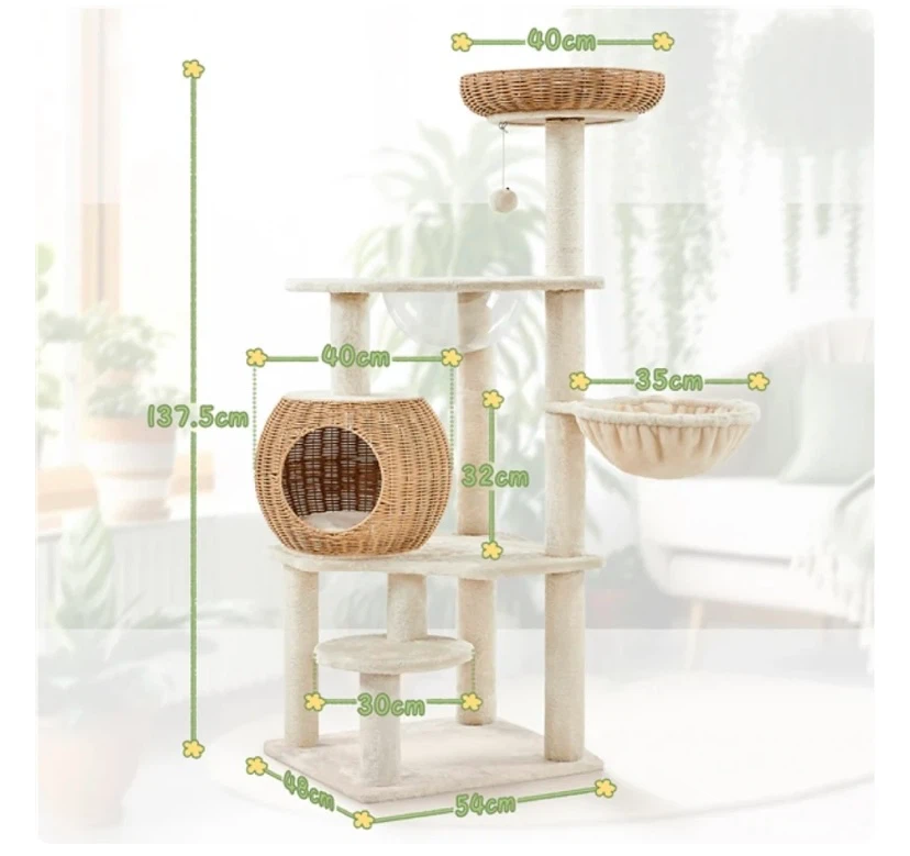 New 54″ Tall Rattan Cat Tree Cat Tower - photo 2