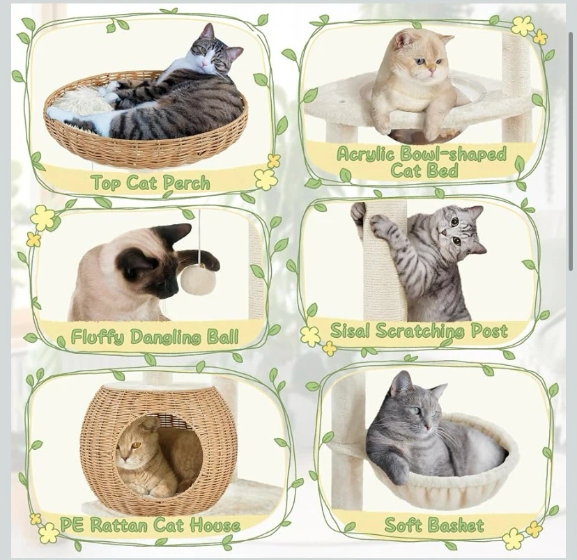 New 54″ Tall Rattan Cat Tree Cat Tower - photo 3