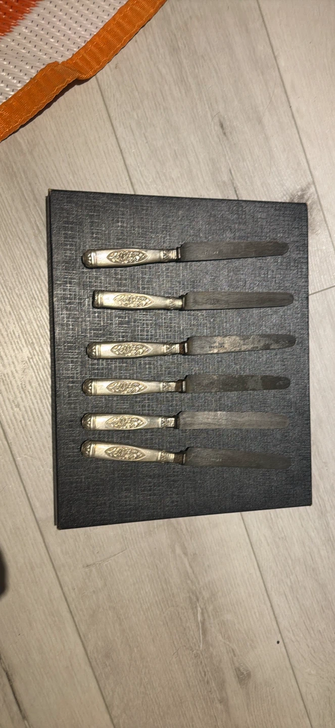 Rare Set of 6 Antique H.W. Tilmes 833 Silver Handle Knives