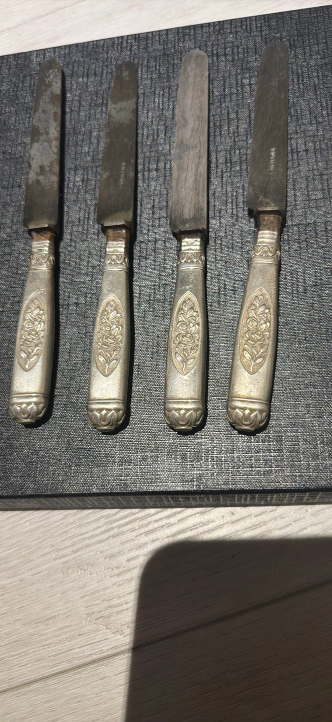 Rare Set of 6 Antique H.W. Tilmes 833 Silver Handle Knives - photo 2