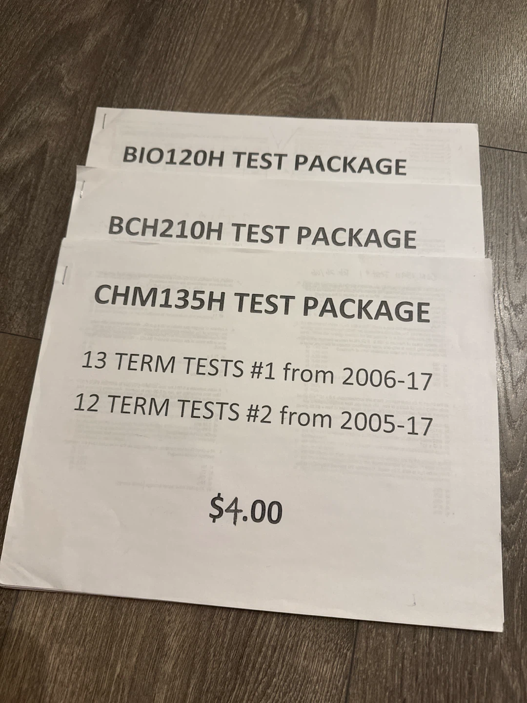 University of Toronto Test Packages (BIO, BCH, CHM)
