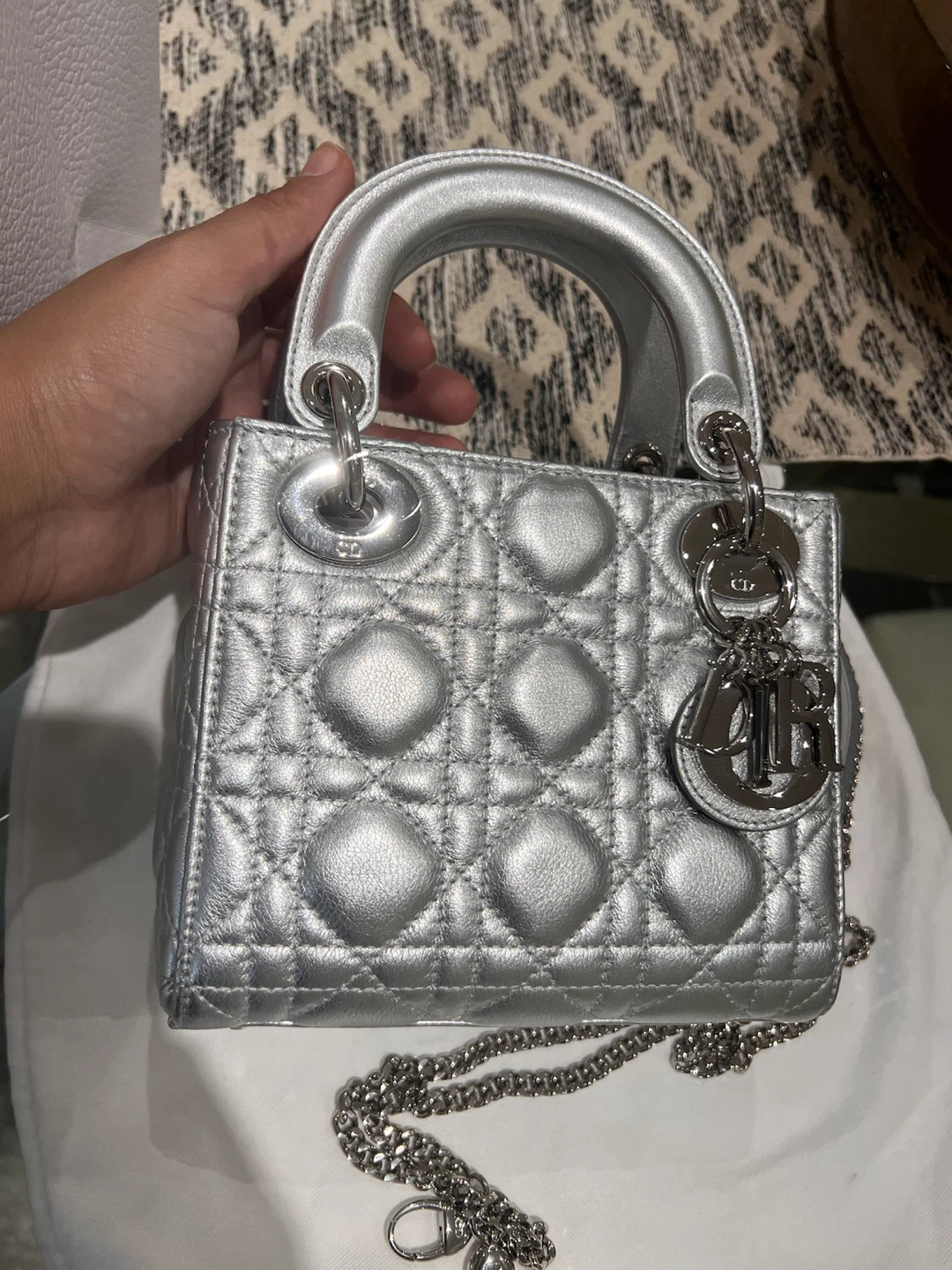 Dior Lady Dior Metallic Silver Mini Bag