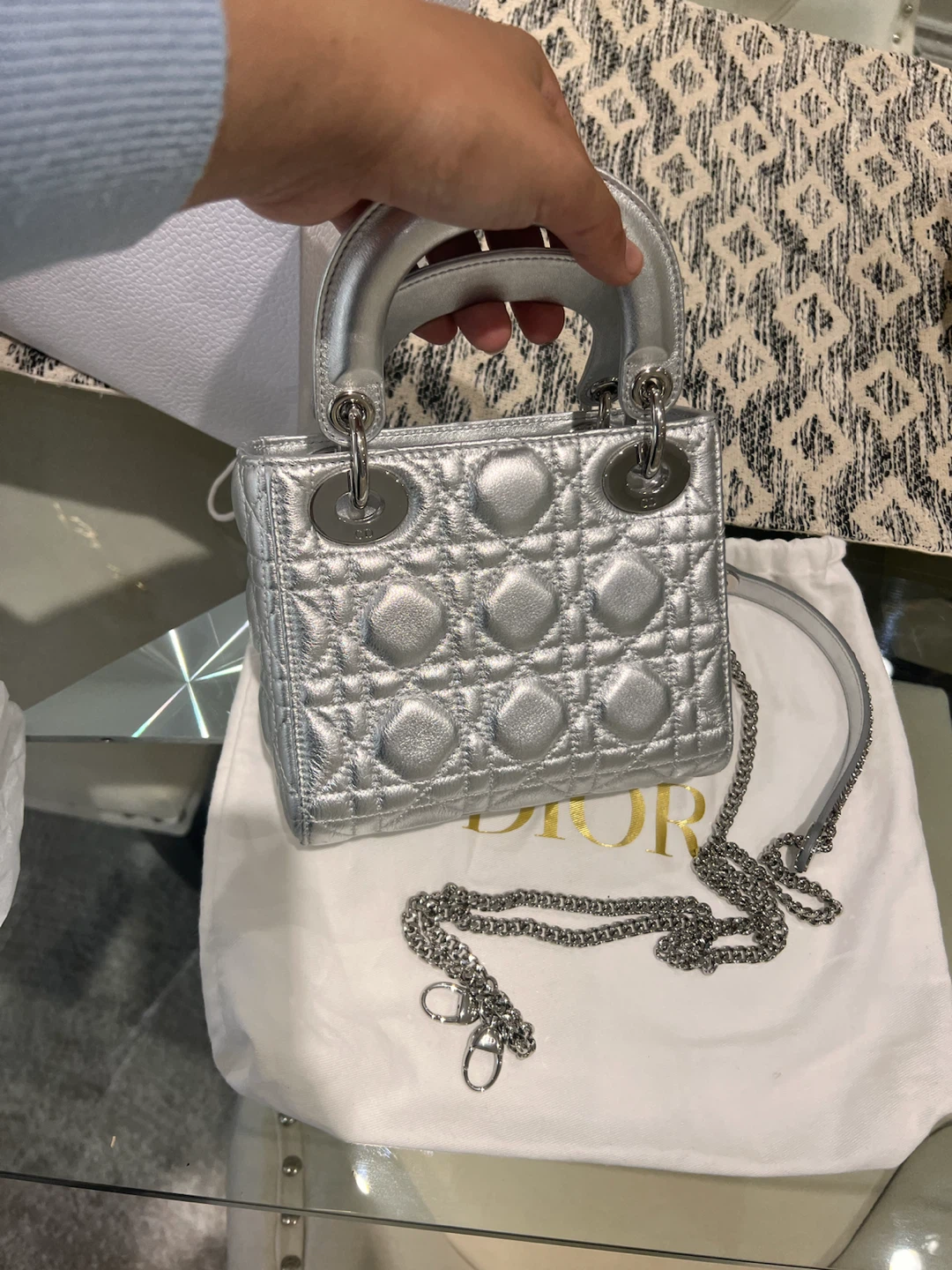 Dior Lady Dior Metallic Silver Mini Bag - photo 2