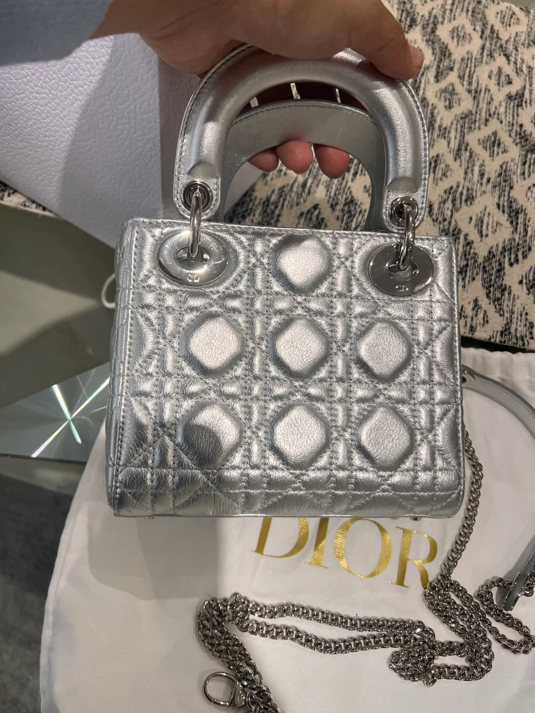 Dior Lady Dior Metallic Silver Mini Bag - photo 3