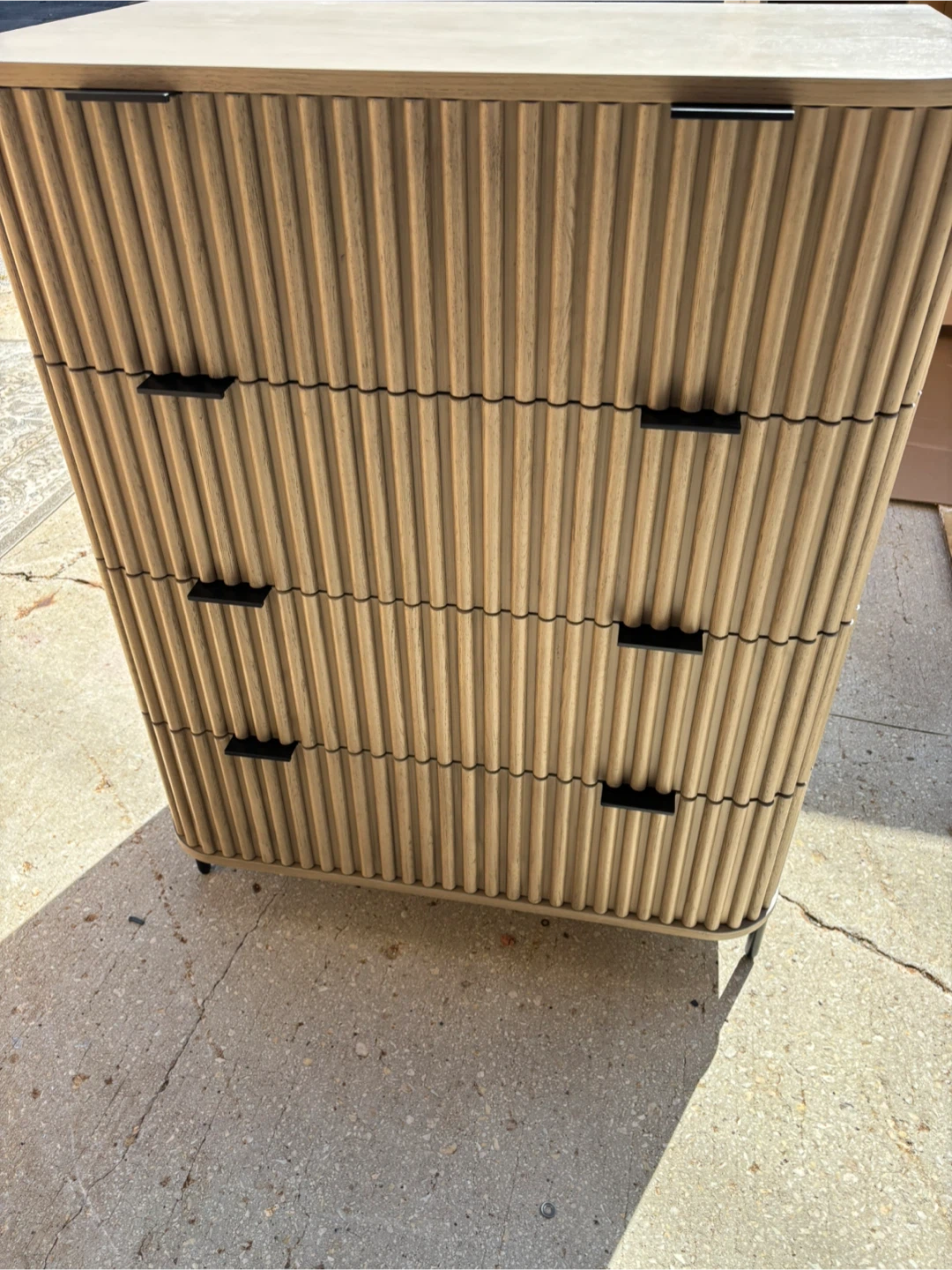 New in box  Modern Fluted Wood 3-Drawer Dresser