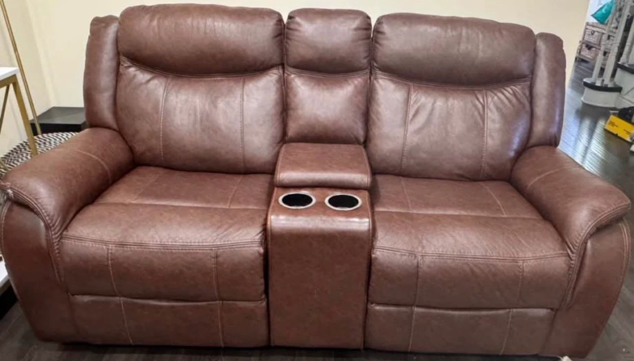 Brown Leather Reclining Loveseat