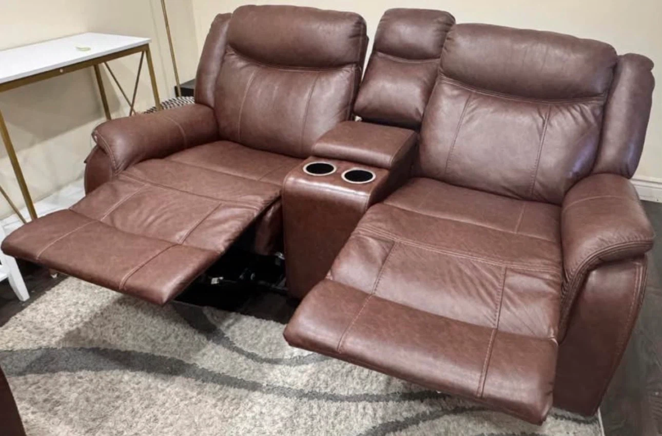 Brown Leather Reclining Loveseat - photo 2