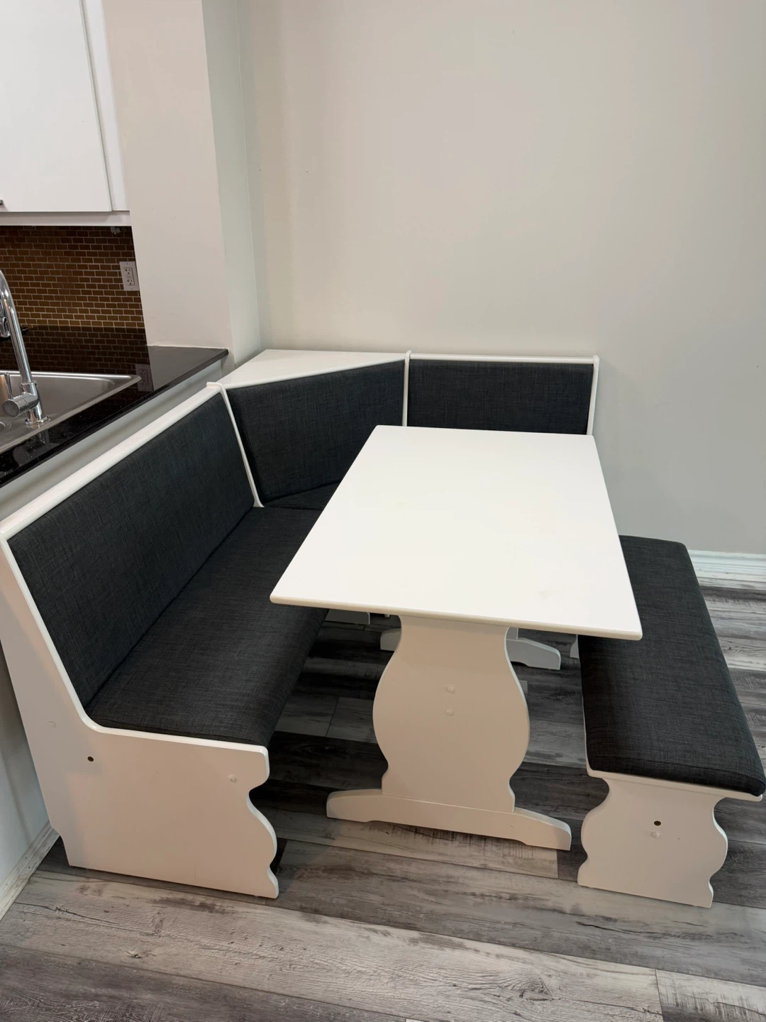 White Corner Breakfast Nook Dining Set