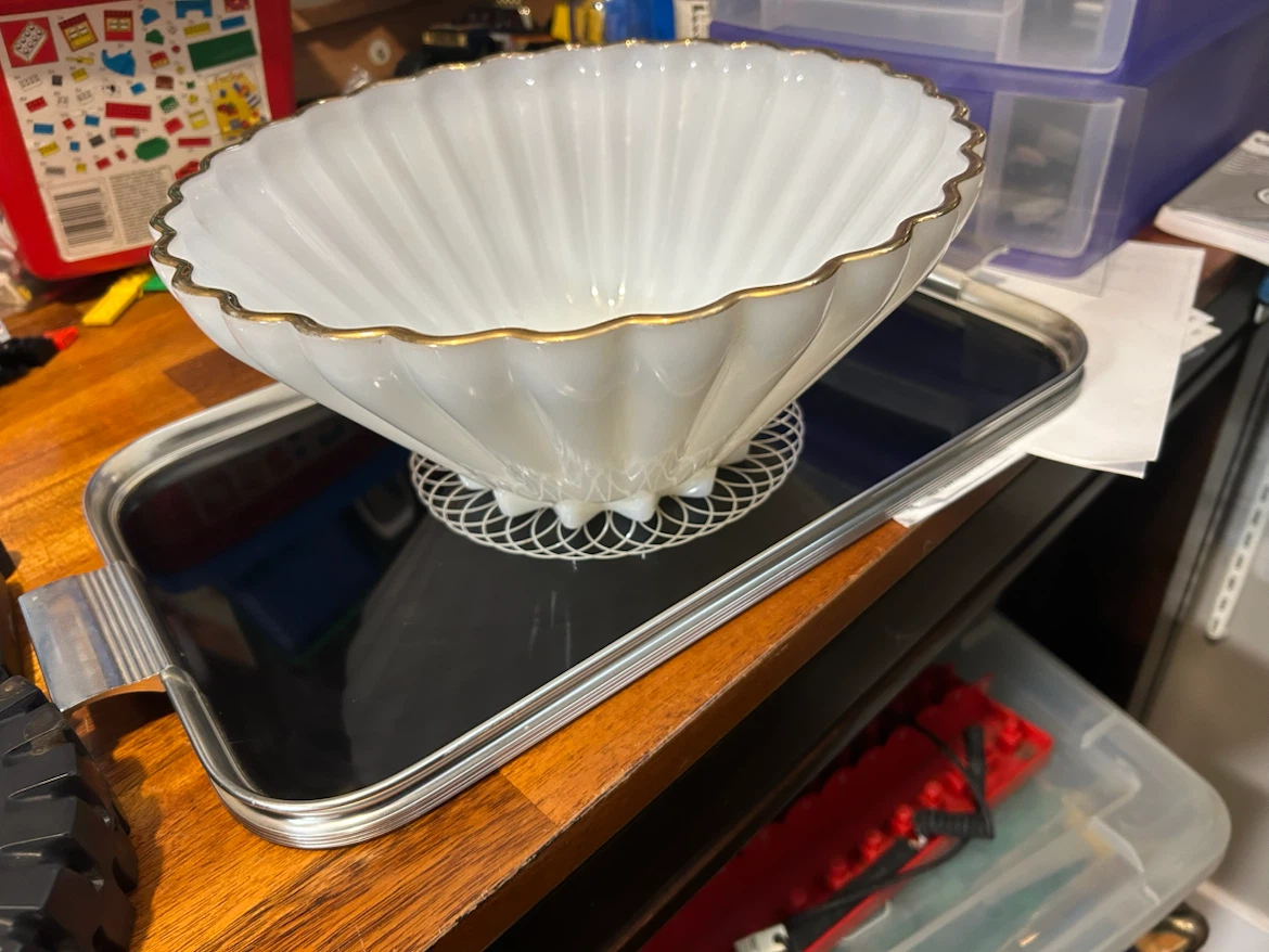 Vintage White Milk Glass Bowl with Gold Trim