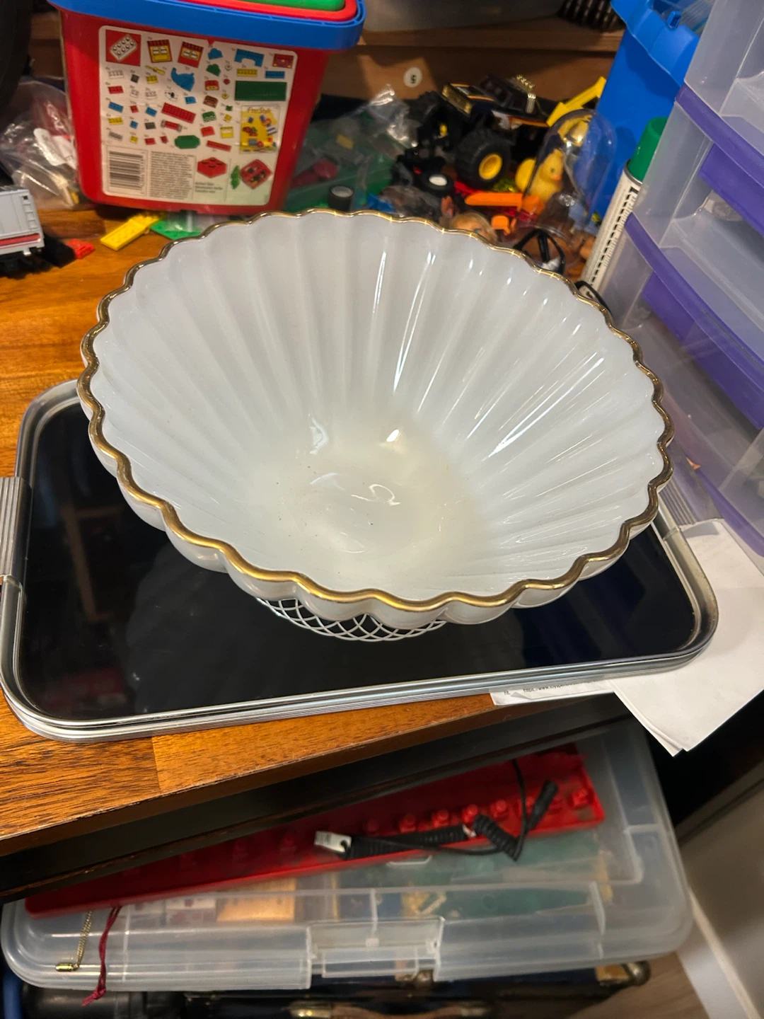 Vintage White Milk Glass Bowl with Gold Trim - photo 2
