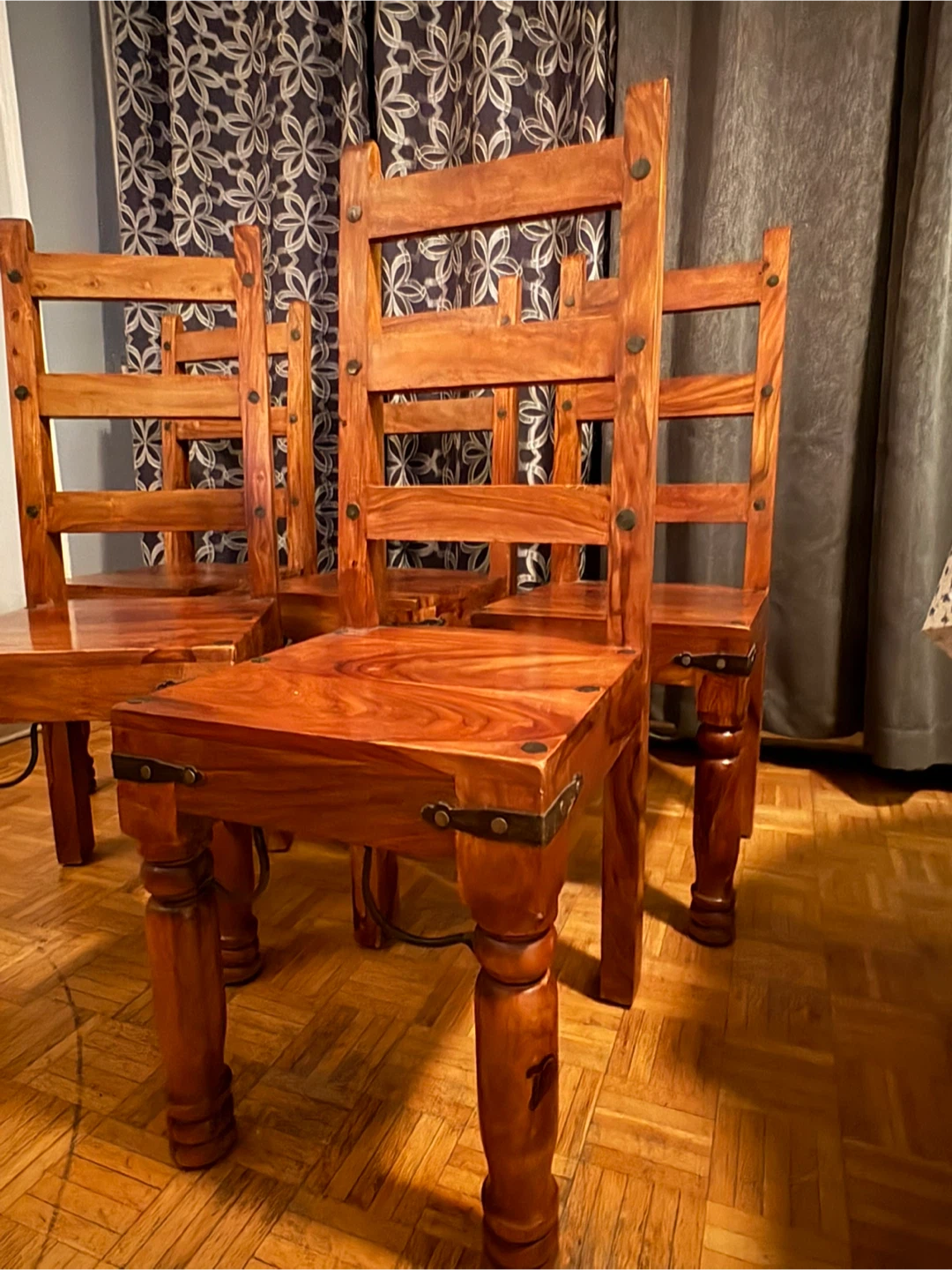 Set of 5 Rustic Solid Wood Dining Chairs