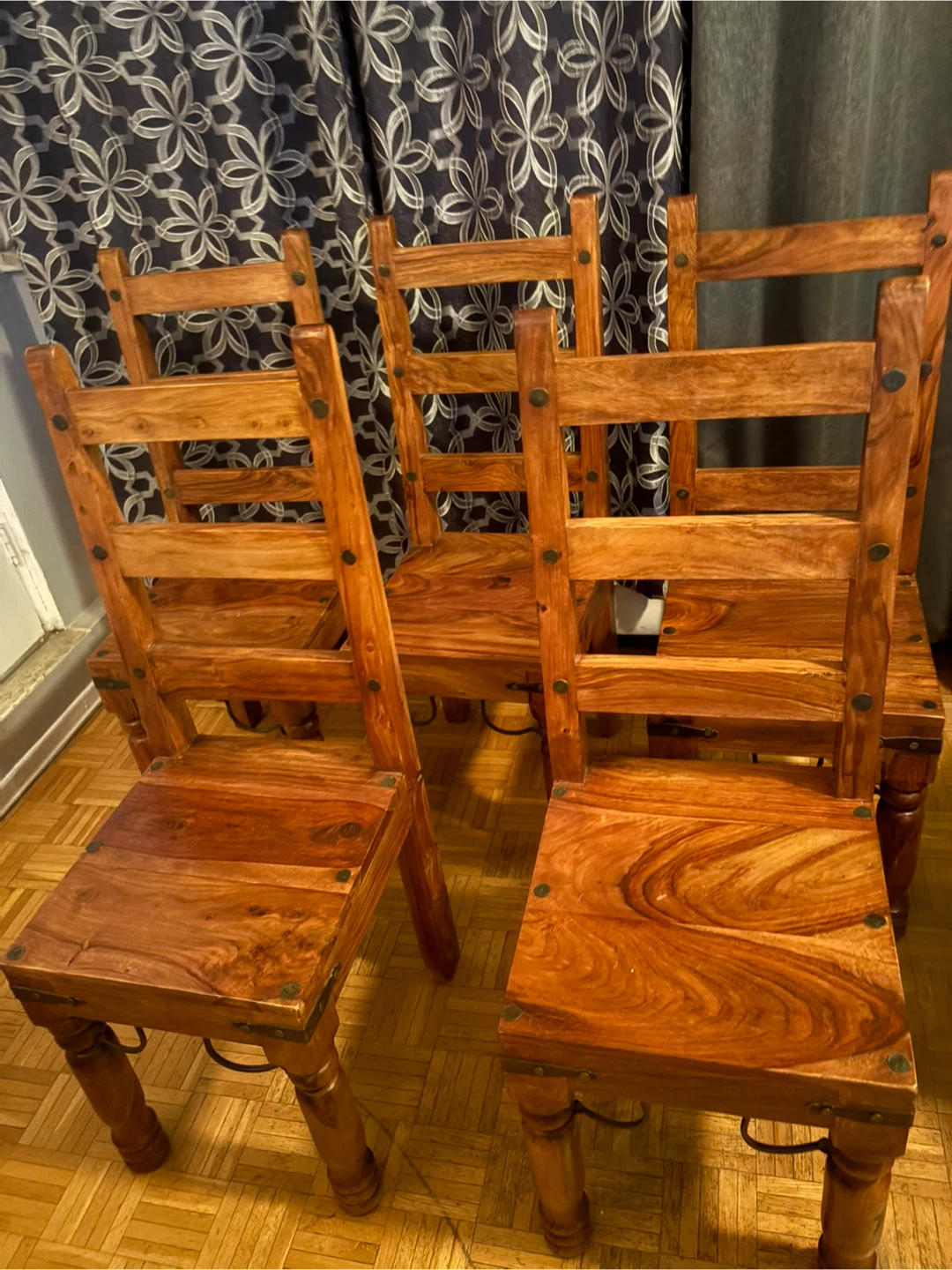Set of 5 Rustic Solid Wood Dining Chairs - photo 2