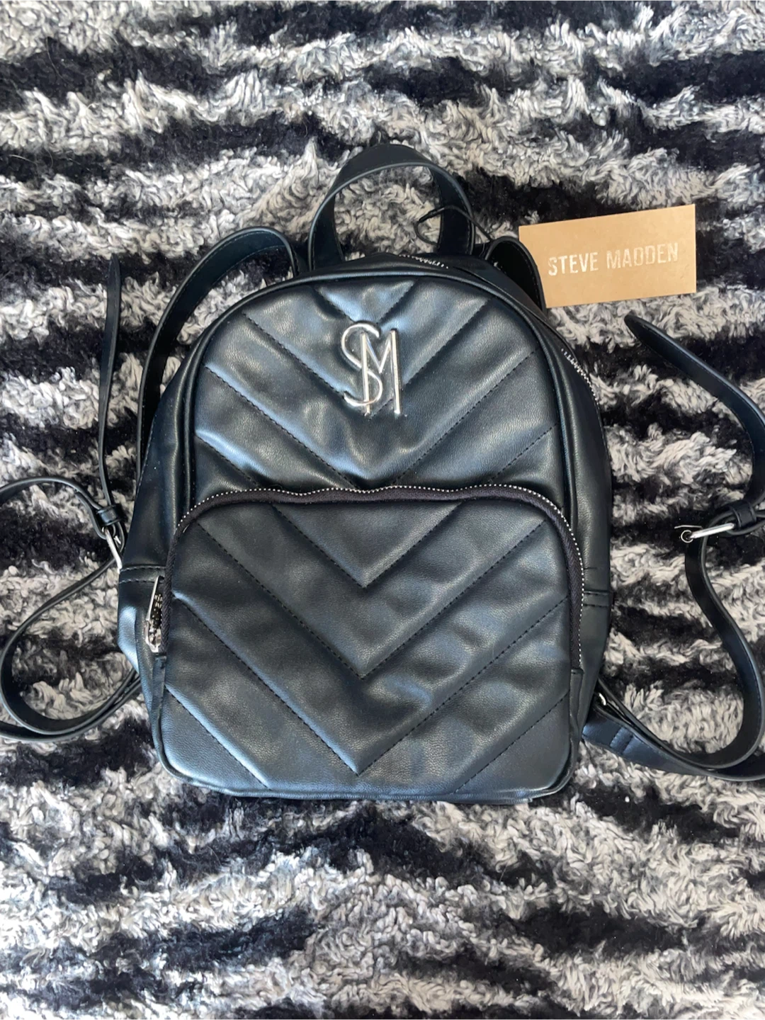 Steve Madden Black Quilted Mini Backpack