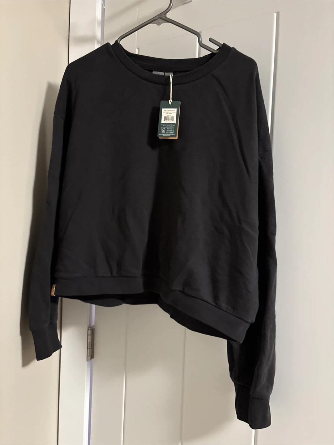 New W Tentree Organic French Terry Crew Jet Black