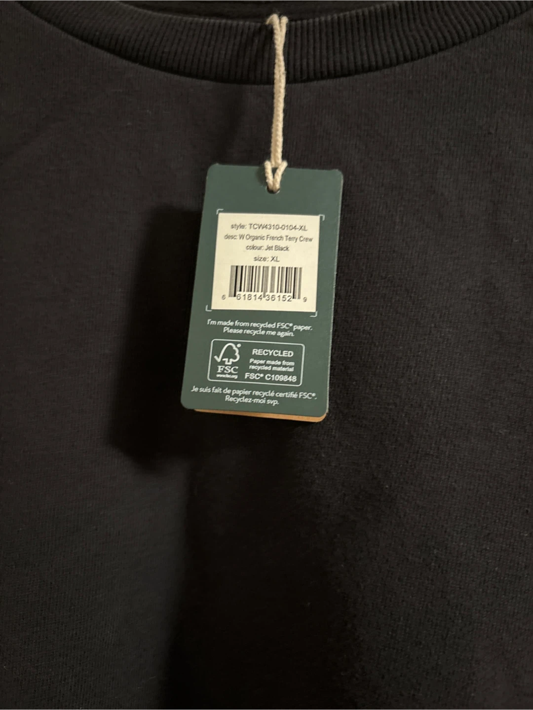 New W Tentree Organic French Terry Crew Jet Black - photo 2