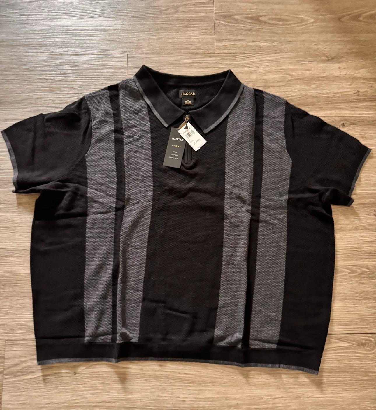Haggar Quarter-Zip Polo Shirt - Black and Grey
