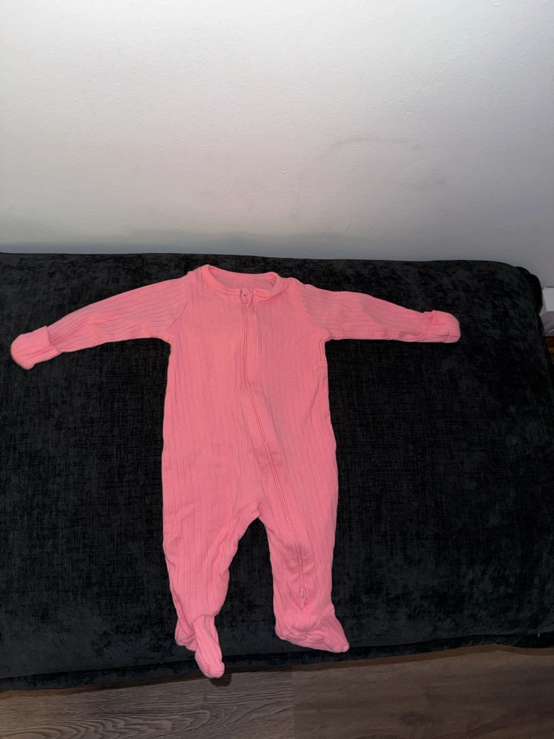 Pink Ribbed Zipper Footie Pajama