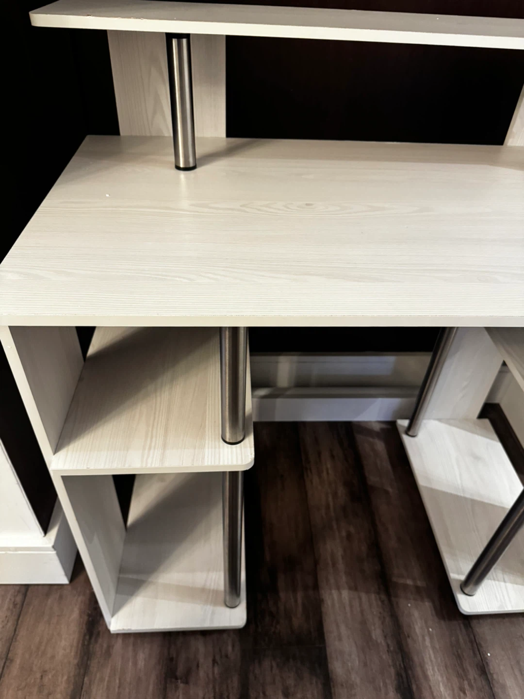 Light wood-grain computer desk with shelving - photo 3