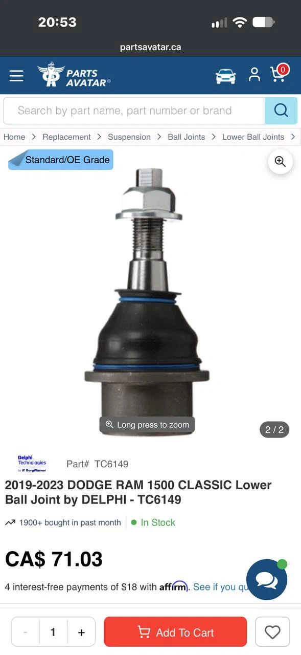 H1018 DELPHI TC6149 Lower Ball Joint – Dodge Ram 1500 / R