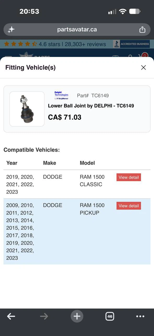 H1018 DELPHI TC6149 Lower Ball Joint – Dodge Ram 1500 / R - photo 2