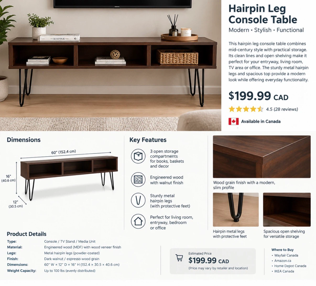 Hairpin Leg Console TV Stand